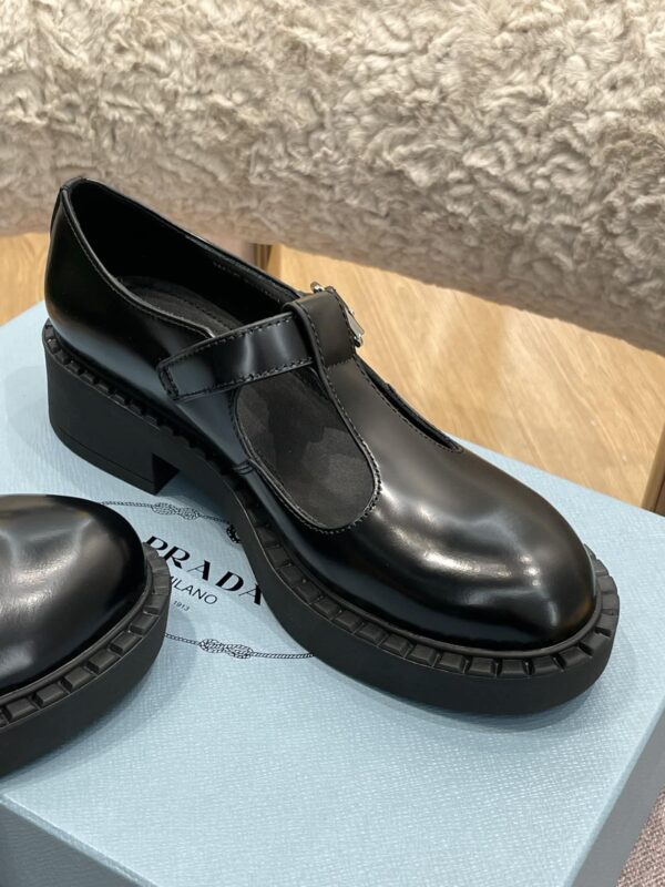 Prada Brushed Mary Jane T-strap Shoes Black For Women 2in/50mm PRD 1E834M_055_F0002_F_B050