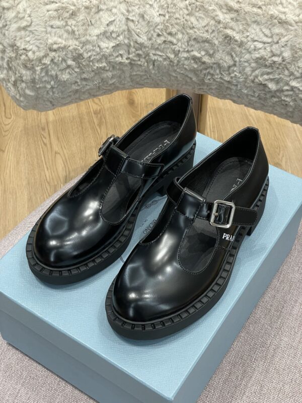 Prada Brushed Mary Jane T-strap Shoes Black For Women 2in/50mm PRD 1E834M_055_F0002_F_B050