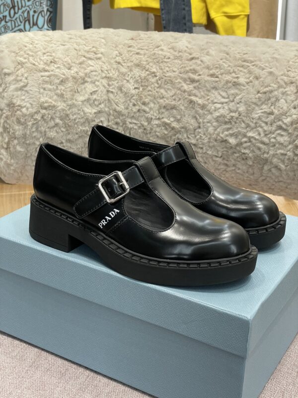 Prada Brushed Mary Jane T-strap Shoes Black For Women 2in/50mm PRD 1E834M_055_F0002_F_B050