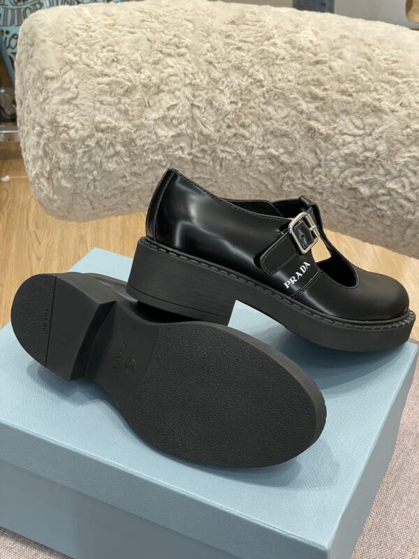 Prada Brushed Mary Jane T-strap Shoes Black For Women 2in/50mm PRD 1E834M_055_F0002_F_B050