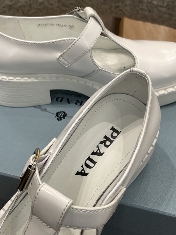 Prada Brushed Mary Jane T-strap Shoes White For Women 2in/50mm PRD 1E834M_055_F097W_F_B050
