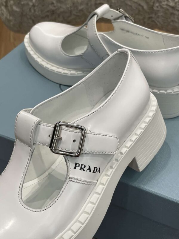 Prada Brushed Mary Jane T-strap Shoes White For Women 2in/50mm PRD 1E834M_055_F097W_F_B050