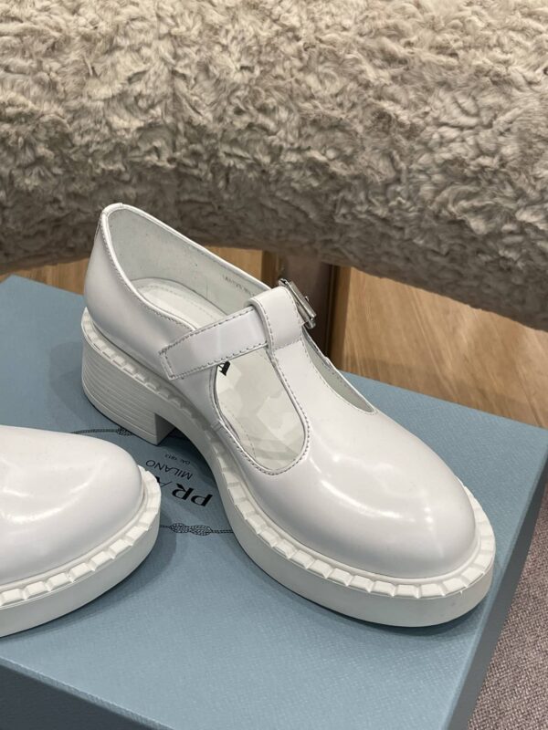 Prada Brushed Mary Jane T-strap Shoes White For Women 2in/50mm PRD 1E834M_055_F097W_F_B050