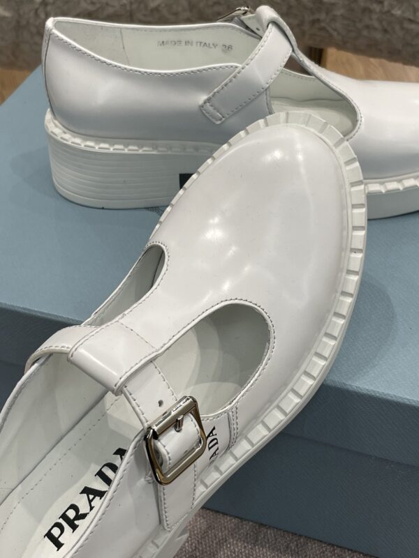 Prada Brushed Mary Jane T-strap Shoes White For Women 2in/50mm PRD 1E834M_055_F097W_F_B050