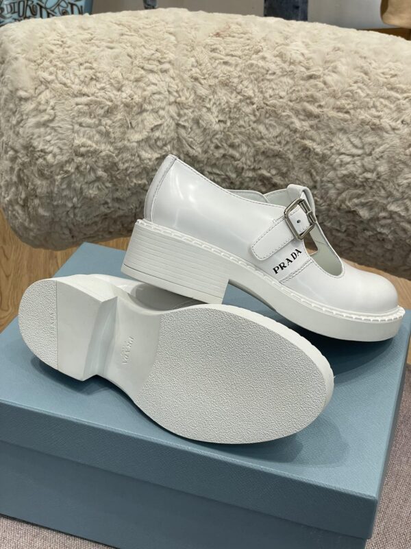 Prada Brushed Mary Jane T-strap Shoes White For Women 2in/50mm PRD 1E834M_055_F097W_F_B050