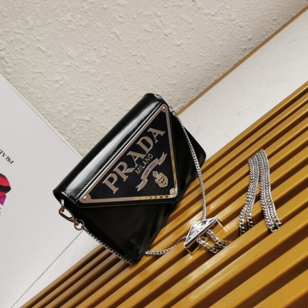 Prada Brushed Shoulder Bag Black For Women, Women's Bags 6.7in/17cm