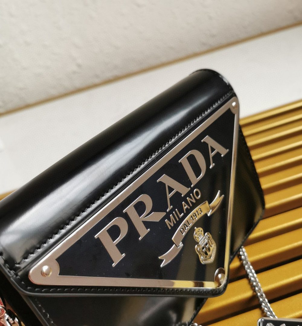 Prada Brushed Shoulder Bag Black For Women, Women's Bags 6.7in/17cm