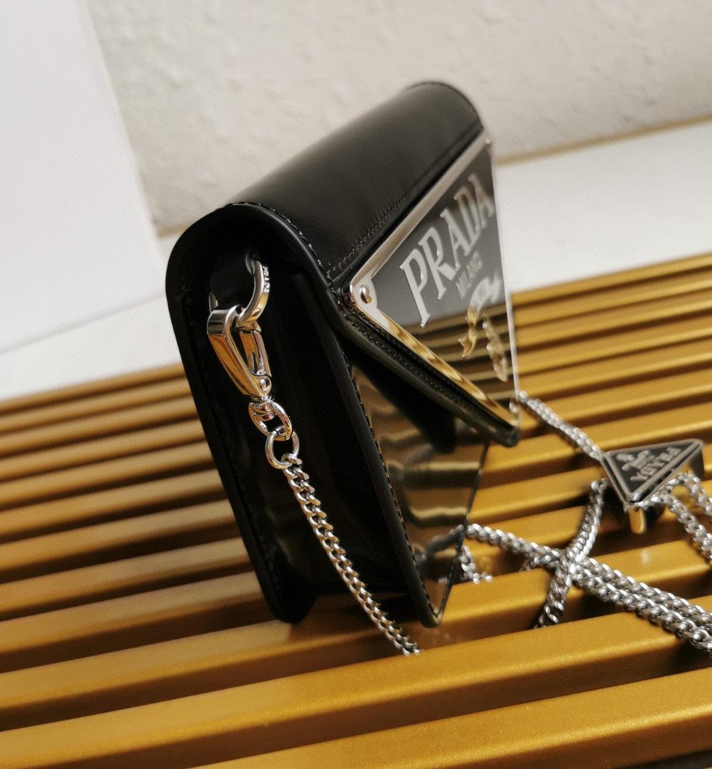 Prada Brushed Shoulder Bag Black For Women, Women's Bags 6.7in/17cm