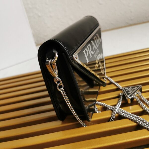 Prada Brushed Shoulder Bag Black For Women, Women's Bags 6.7in/17cm
