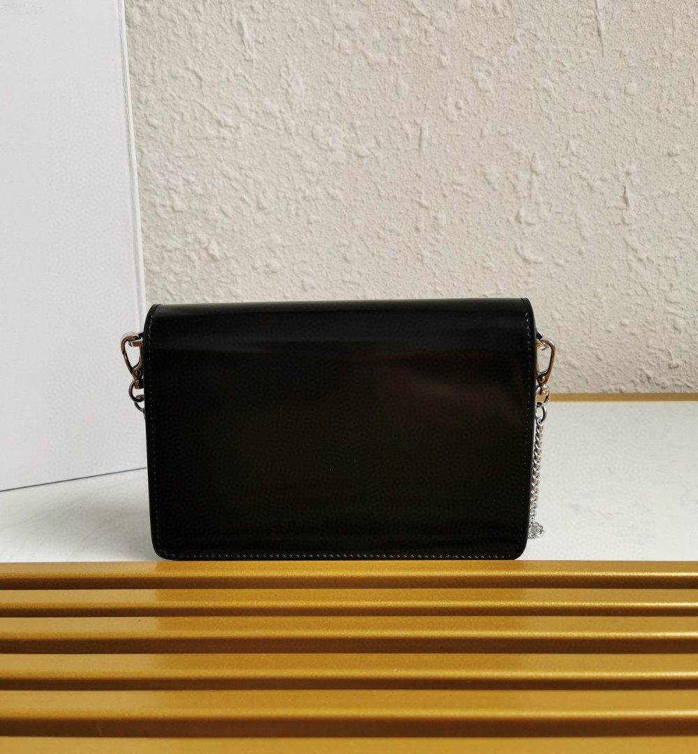 Prada Brushed Shoulder Bag Black For Women, Women's Bags 6.7in/17cm