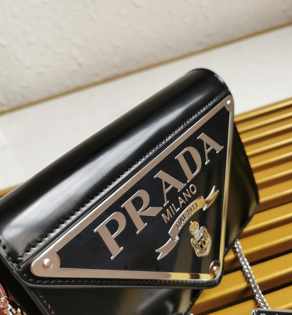 Prada Brushed Shoulder Bag Black For Women, Women's Bags 6.7in/17cm
