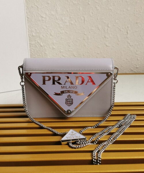Prada Brushed Shoulder Bag Grey For Women, Women's Bags 6.7in/17cm