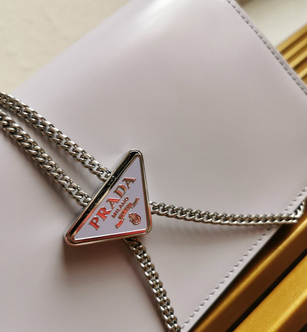 Prada Brushed Shoulder Bag Grey For Women, Women's Bags 6.7in/17cm