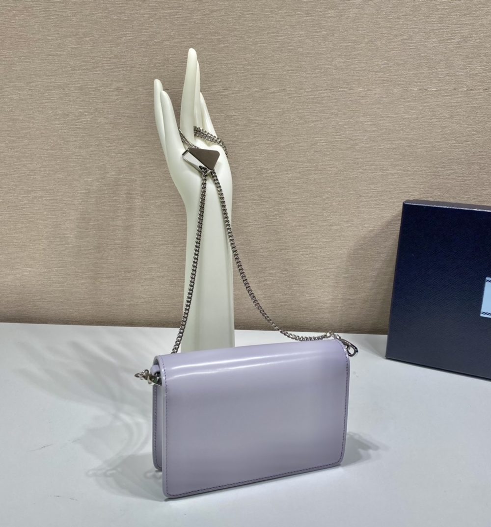 Prada Brushed Shoulder Bag Light Blue For Women, Women's Bags 6.7in/17cm