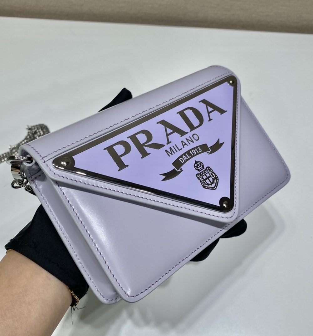 Prada Brushed Shoulder Bag Light Blue For Women, Women's Bags 6.7in/17cm