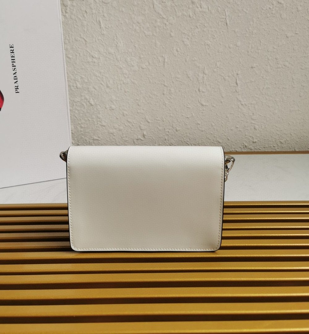 Prada Brushed Shoulder Bag White For Women, Women's Bags 6.7in/17cm