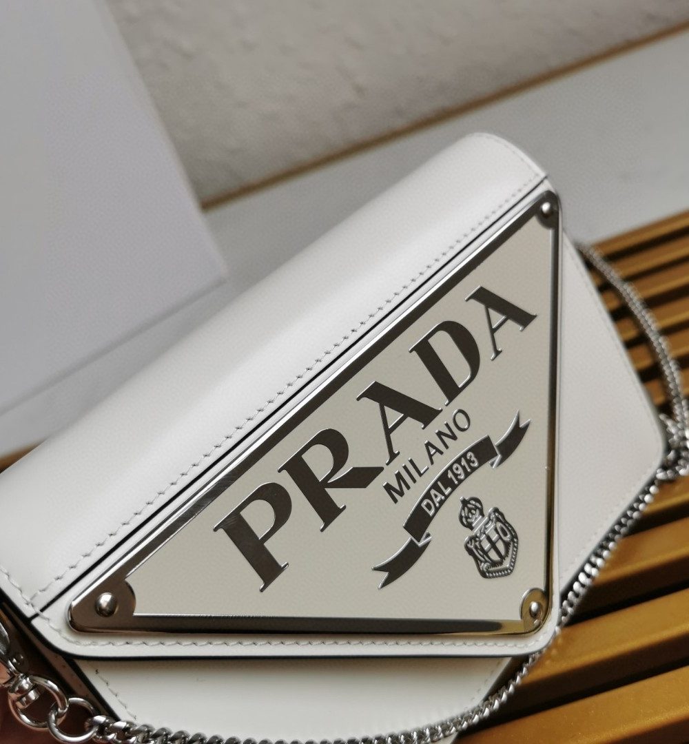 Prada Brushed Shoulder Bag White For Women, Women's Bags 6.7in/17cm