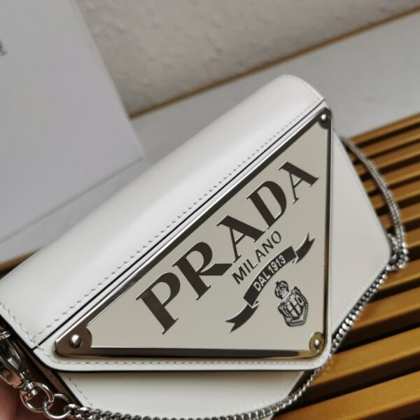 Prada Brushed Shoulder Bag White For Women, Women's Bags 6.7in/17cm