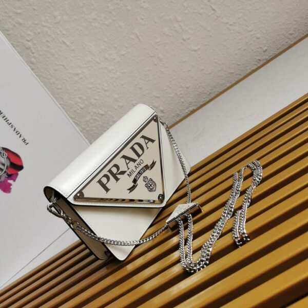 Prada Brushed Shoulder Bag White For Women, Women's Bags 6.7in/17cm