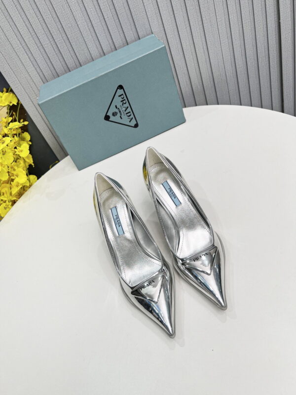 Prada Brushed Slingback Pumps Silver For Women PRD