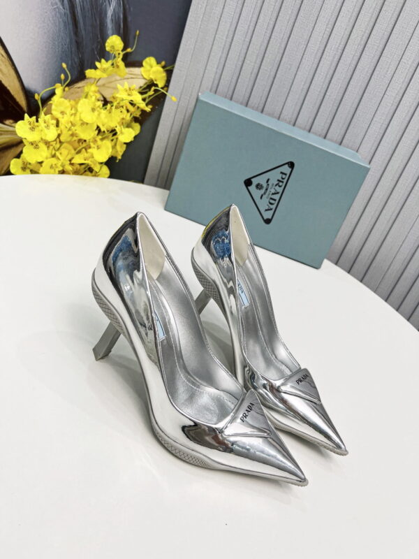 Prada Brushed Slingback Pumps Silver For Women PRD
