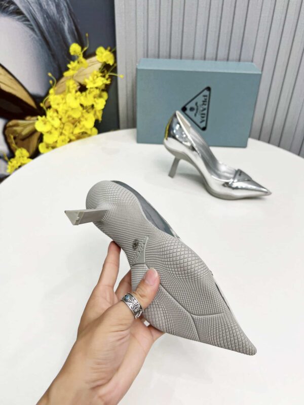Prada Brushed Slingback Pumps Silver For Women PRD
