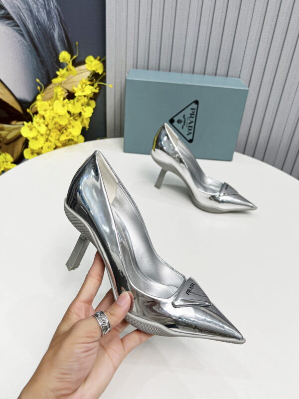 Prada Brushed Slingback Pumps Silver For Women PRD