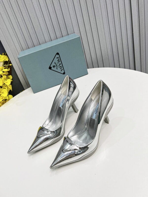 Prada Brushed Slingback Pumps Silver For Women PRD