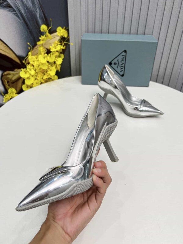 Prada Brushed Slingback Pumps Silver For Women PRD