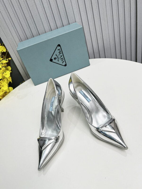 Prada Brushed Slingback Pumps Silver For Women PRD