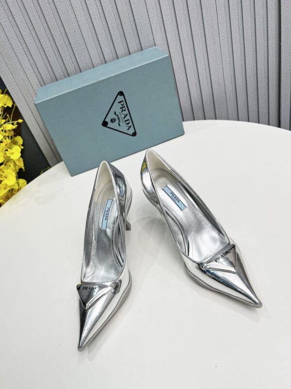 Prada Brushed Slingback Pumps Silver For Women PRD