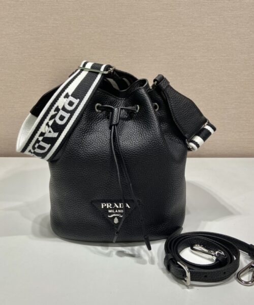 Prada Bucket Bag Black For Women, Women's Bags 9.8in/25cm 1BE060_2DKV_F0002_V_3OO