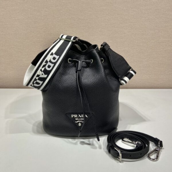 Prada Bucket Bag Black For Women, Women's Bags 9.8in/25cm 1BE060_2DKV_F0002_V_3OO