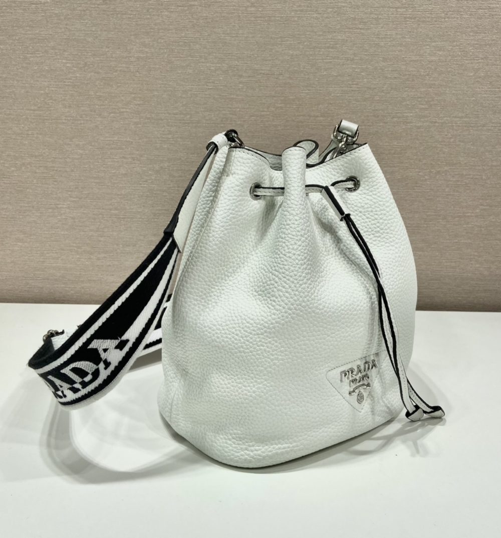 Prada Bucket Bag White For Women, Women's Bags 9.8in/25cm 1BE060_2DKV_F0009_V_3OO