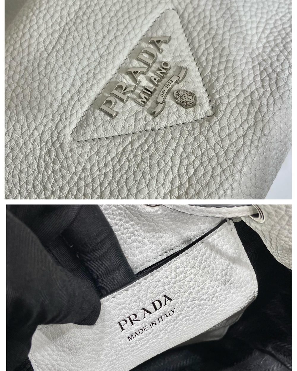 Prada Bucket Bag White For Women, Women's Bags 9.8in/25cm 1BE060_2DKV_F0009_V_3OO