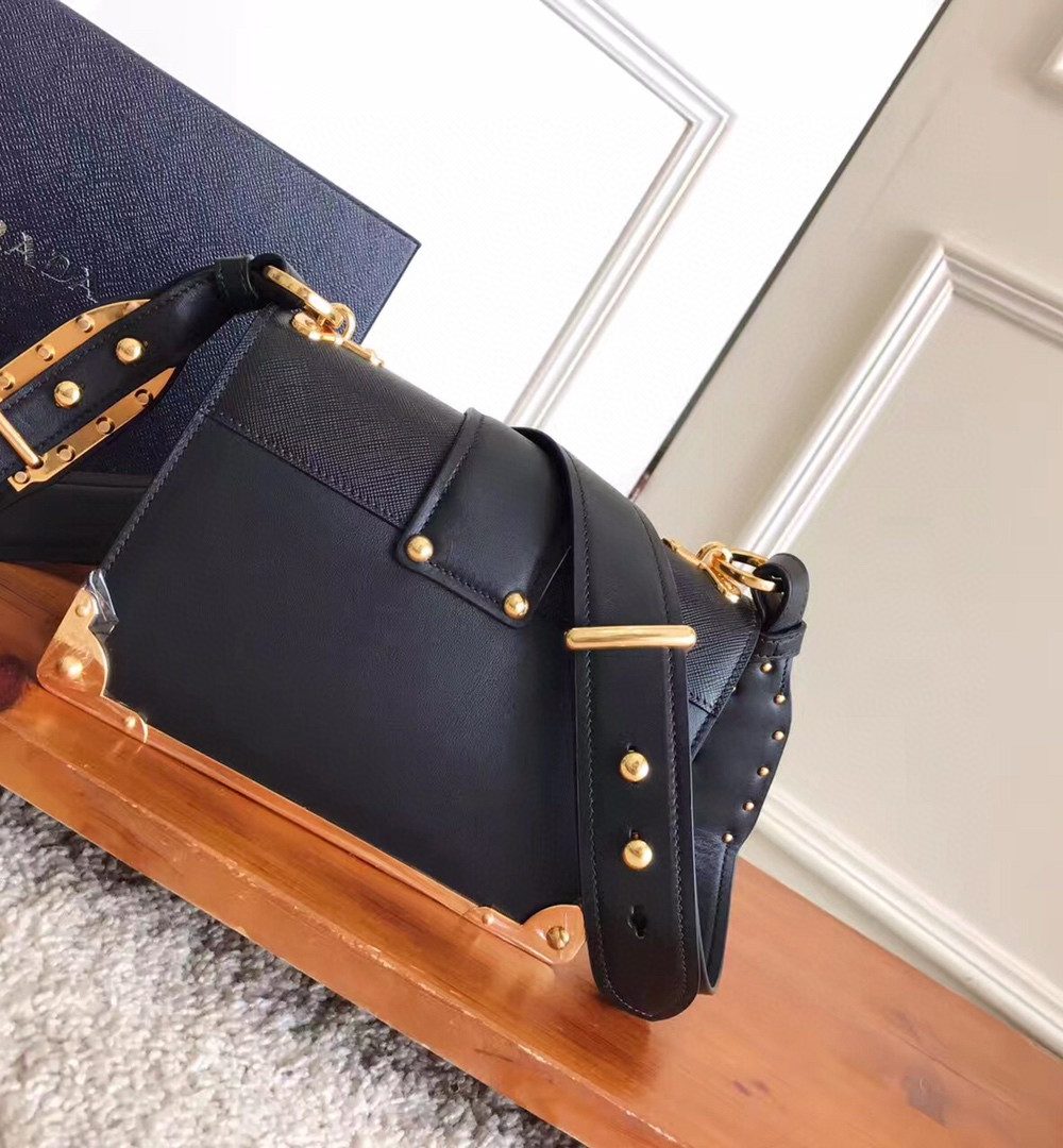 Prada Cahier Bag Black For Women, Women's Bags 7.9in/20cm