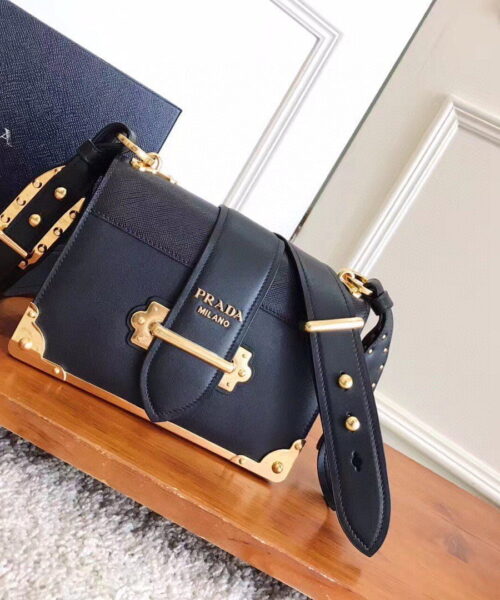 Prada Cahier Bag Black For Women, Women's Bags 7.9in/20cm