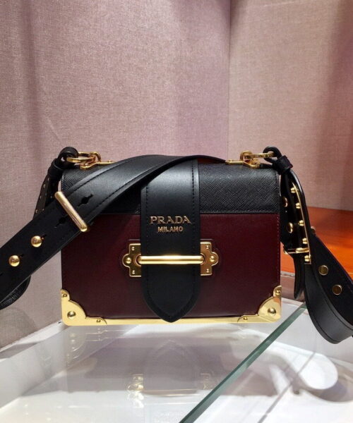 Prada Cahier Bag Dark Red For Women, Women's Bags 7.9in/20cm