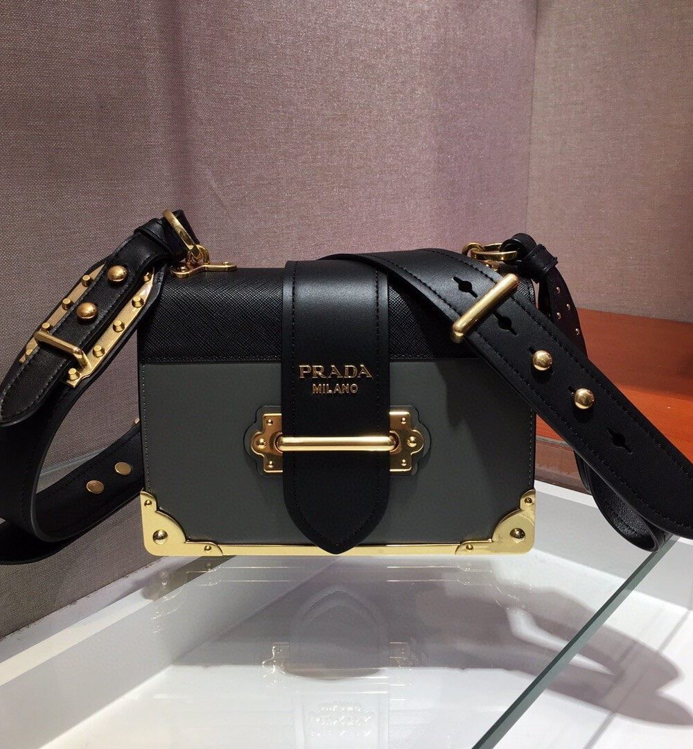 Prada Cahier Bag Grey For Women, Women's Bags 7.9in/20cm