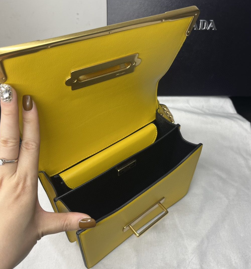 Prada Cahier Bag Yellow For Women, Women's Bags 7.9in/20cm 1BD045_2AIX_F0377_V_XCH
