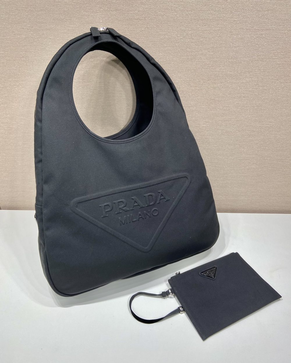 Prada Canvas Hobo Bag Black For Women, Women's Bags 25.6in/65cm 2VY005_010_F0002_V_OLO