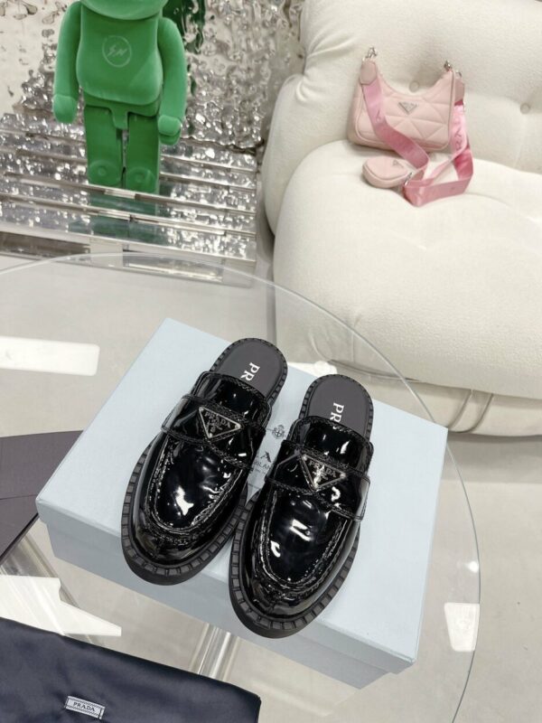 Prada Chocolate Brushed Mules Shiny Black For Women 1.6in/40mm PRD 
