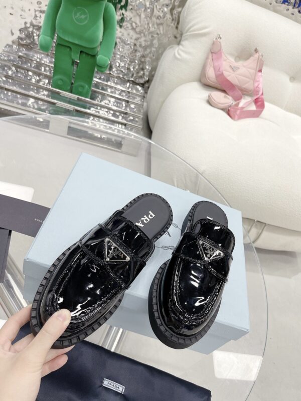 Prada Chocolate Brushed Mules Shiny Black For Women 1.6in/40mm PRD 