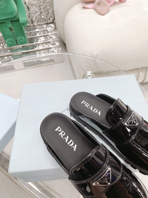 Prada Chocolate Brushed Mules Shiny Black For Women 1.6in/40mm PRD