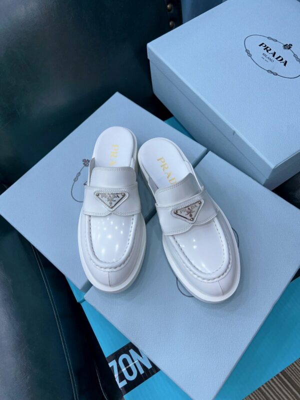 Prada Chocolate Brushed Mules White For Women 1.6in/40mm PRD 1D652M_055_F0009_F_040