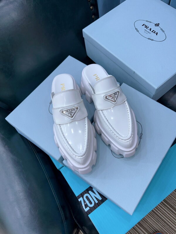 Prada Chocolate Brushed Mules White For Women 2.4in/60mm PRD