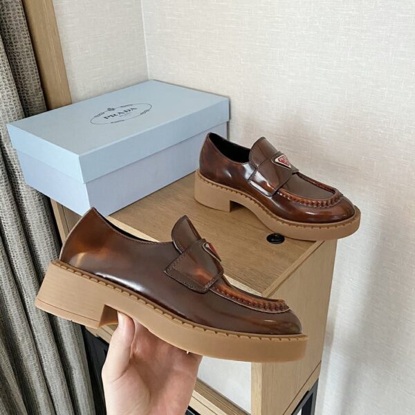 Prada Chocolate Sharp Brushed Pointed Loafers Brown For Women 1.6in/40mm PRD