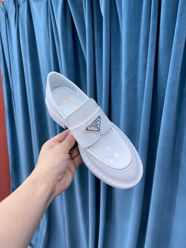 Prada Chocolate Sharp Brushed Pointed Loafers White For Women 1.6in/40mm PRD