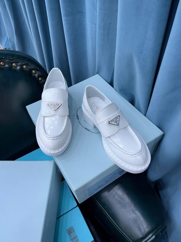 Prada Chocolate Sharp Brushed Pointed Loafers White For Women 1.6in/40mm PRD