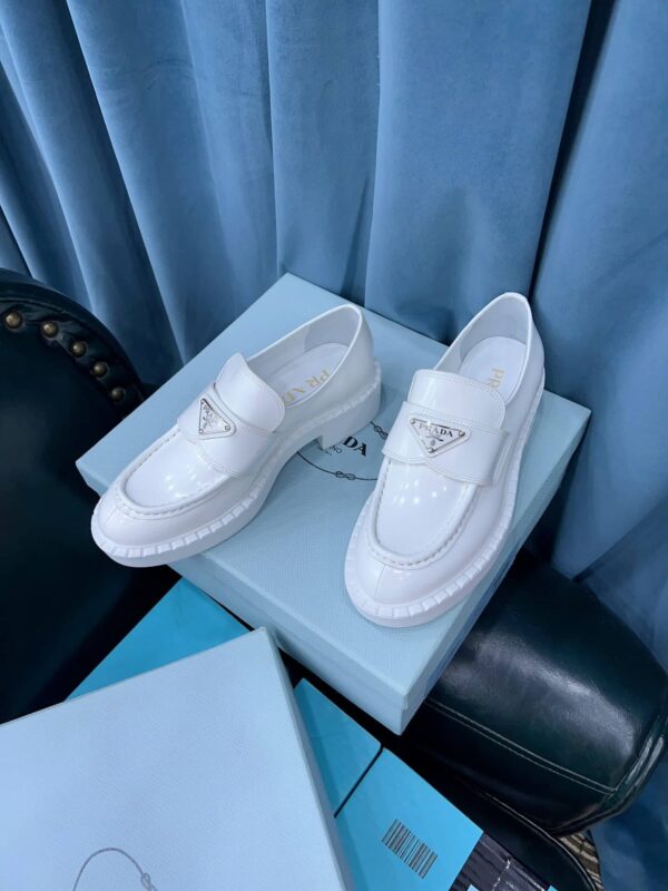 Prada Chocolate Sharp Brushed Pointed Loafers White For Women 1.6in/40mm PRD